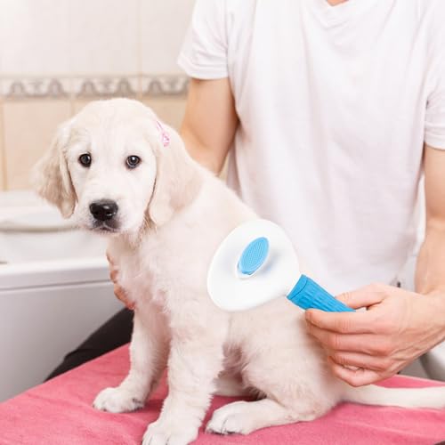 Depets Self Cleaning Slicker Brush, Dog Cat Bunny Pet Grooming Shedding Brush - Easy to Remove Loose Undercoat, Pet Massaging Tool Suitable for Pets with Long or Short Hair - color: Blue