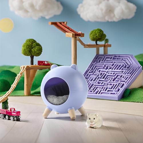 TUTU&LELE Hamster Hideout Space Elf Nest, Tiny House Bed with Round Plush Pad for Hamsters, Mice, Gerbils to Sleep & Play (Purple) - color: Purple