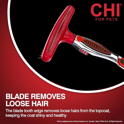 CHI for Dogs Double-Sided Shedding Rake and Blade, 2-in-1 Grooming Tool for Dematting, Deshedding, and Undercoat Removal, Ionic Technology, Ergonomic Soft Grip Handle, All Coat Types, Red, 3-Pack | 2-in-1 grooming tool, for dematting, deshedding, and unde