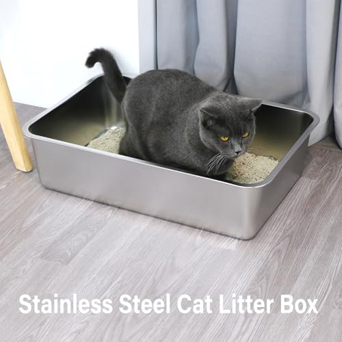 XL Stainless Steel Litter Box for Adult Big Cats,Metal Litter Box | 4 Pack,Adult Cats,Steel Cat Litter Pan, Cat LitterBox 6"High Sided -Pet Toilet Easy to Clean,No Smell - color: XL - 4pcs