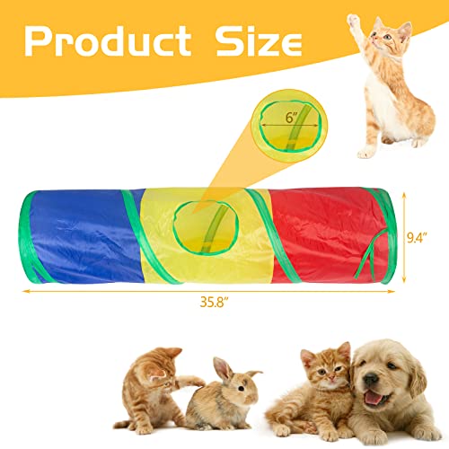 Sheldamy Cat Tunnel, 2-Way Cat Tunnels for Indoor Cats, Collapsible Cat Play Tunnel, Interactive Toy Maze Cat House with 1 Play Ball for Cats, Puppy, Kitty, Kitten, Rabbit (Rainbow)… - color: 2 Way Multicolor