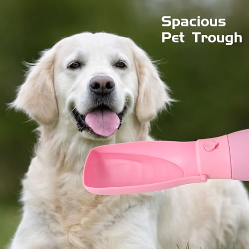 Portable Dog Water Bottle 19oz Pink | Foldable pet water dispenser, food grade plastic, ease to use for outdoor walking, hiking, travel - color: Pink, size: 19OZ
