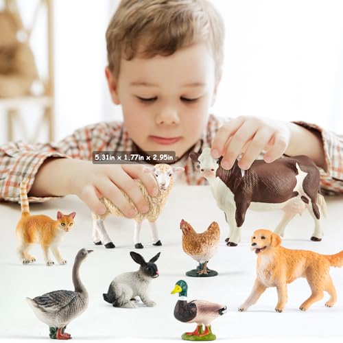 Divwa 15 Pcs Farm Animal Toy for Toddler Kid, Plastic Toy Farm Animal Figure Set Playset Including Cow Horse Goat Sheep Pig Donkey Goose Duck Turkey Chicken Dog Cat Rabbit for Kid Age 3-5 5-7