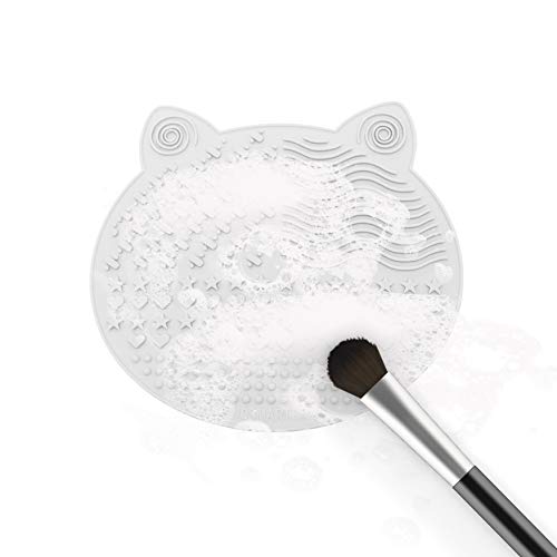 2Pack Makeup Brush Cleaning Mat, Cute Cat Ear Animal Design Silicone Brush Cleaner Pad with Suction Cups (Black+White) - color: Black+White
