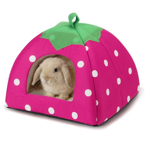 Guinea Pig Bed Rabbit Hideout Warm Fleece Cuddle Cup Washable Sleeping House for Small Animals Pet/Ferret/Chinchilla/Bunny (Pink) - color: Pink