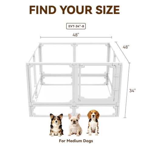 FlexiSpace Adjustable Clear Dog Play Pen, Expandable & Stackable Acrylic Dog Playpen, ONLY Dog Play Pen Indoors Grow with Your Pet Puppy Playpen (White, 34", 8 Panels) - color: White, size: 34"