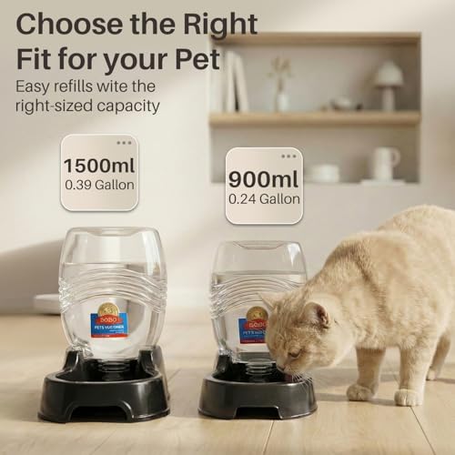 Flexzion Automatic Gravity Pet Waterer for Cat & Dog - Non-Skid & Easy-Clean Auto Replenish Water Dispenser Drinking Bowl (1/4 Gallon/ 900ml), Black