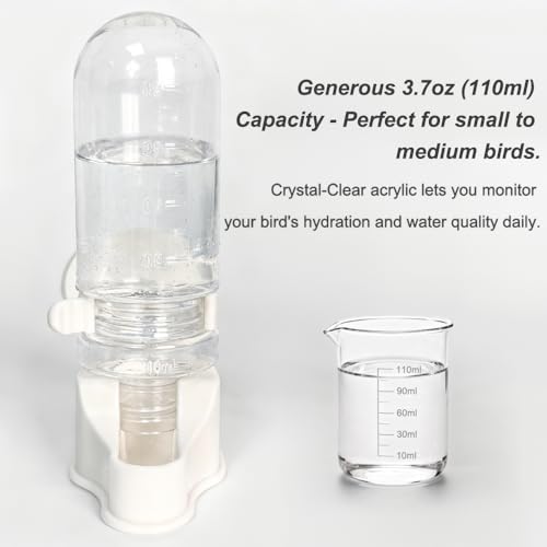 Bird Water Dispenser for Cage, 3.7 FL OZ, Automatic Bird Water Feeder ABS Suspended Parrot Cage Food Bowl Drinker, for Parakeet, Cockatiel, Budgie, Conure, Lovebirds