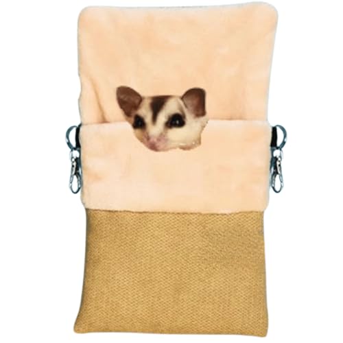 Small Pet Hanging Bed Sleep Pouch with Heated Warm Compartment Pet Hammocks Bed for Hamster Rat Sugar Glider Squirrel Ferret Warm Nest Bed Hideout Cave Pet Cage Accessories (Brown,Small) - color: Brown, size: Small