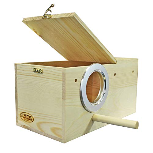 Sturdy Nest Box (M) - Cage Attachment, Hinged Lid, Perching Ledge - for Sugar Glider, Squirrel, Rat, Finch, Parakeet, Lovebird, Parrotlet, Lovebird, Canary, Cockatiel, Other Birds & Small Pets - size: Medium