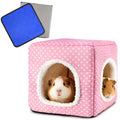 Guinea Pig Hideout with 2 Removable Mat, Two Entrances, Dwarf Rabbit Bed, Washable Bunny House, Small Pet Accessories Pink Dot - color: Pink