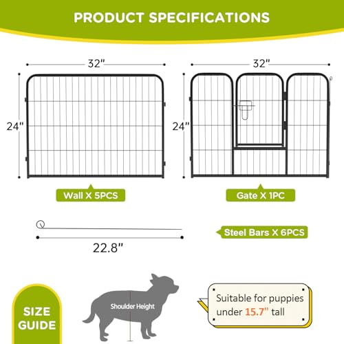 BestPet | Dog Playpen | 24 Inch, 6 Panels | Heavy Duty Metal Pet Exercise Pen | Indoor Outdoor Fence Panels | Rust-Resistant, Removable, Tool-Free Setup | Anti-Skid, Expandable Design - style: 6 panels