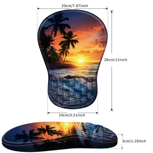 YIWEI Ergonomic Mouse Pad with Wrist Rest for Carpal Tunnel Pain Relief | Memory Foam Wrist Support,Non-Slip Rubber Base, Keyboard Computer Mousepad,Lycra Cloth Surface,Gaming Home Office - color: Sunset Beach