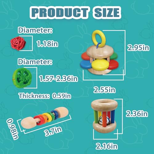 QWR 9PCS Wooden Bunny Toys,Safe Rabbit & Guinea Pigs Teeth Grinding Toy for Chinchillas, Hamsters & Small Animals - Indoor & Outdoor - size: 9PCS