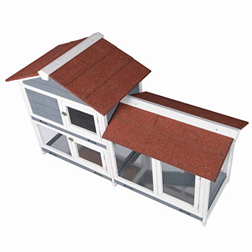 GDLF 62" Rabbit Hutch, Bunny Hutch Indoor Outdoor with Ramp, Cleaning Tray | 62"L x 21"W x 37"H, 2-Level Wooden Design with Stairs, Removable Cleaning Tray, Spacious Area for Rabbits & Small Animals