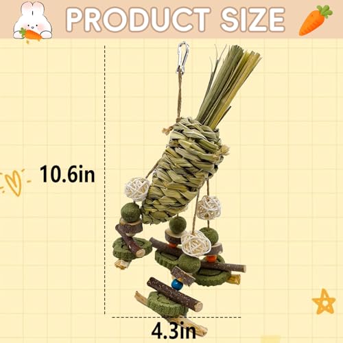 Rabbit Chew Toy, Bunny Cage Hanging Chew Toy & Treats,Natural Material Handwoven Chinchilla Treats Toys for Guinea Pigs Hamsters Rats and Other Small Pets Teeth Grinding - color: Grass Radish Style