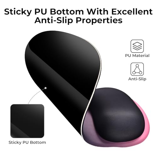 EooCoo Mouse Pad with Gel Wrist Rest, Ergonomic Mousepad Wrist Alignment | Middle Concave Design for Natural Wrist Alignment, Non-Slip Base Mousepad, Carpal Tunnel Relief, Office Desk Accessories - color: Black Pink