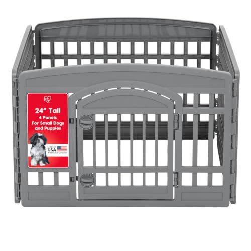 IRIS USA 4-Panel Dog Playpen, Pet Enclosure, Dark Gray | Heavy Duty Plastic, Puppy Training, Indoor Outdoor, Portable, Foldable, Multiple Pets - color: Gray, size: 4 Panel - 24" H