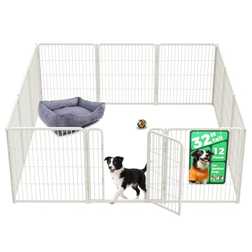 FXW Homeplus Indoor Dog Playpen, 32" H, 12 Panels, for Small & Medium Dogs | Stress-free play, Heavy-duty, Semi-open design, Easy setup, Threshold-free gate, Expandable, Patented - color: White, size: 32"H