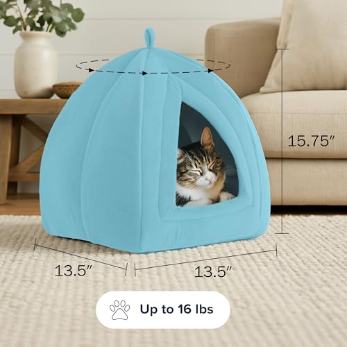 PETMAKER Cat House Indoor Bed with Removable Foam Cushion, Blue | Plush Cat Tent Bed for Small Kittens, Rabbits, Guinea Pigs, and Other Small Animals, Comfortable Cozy Pet Hideaway - color: Blue