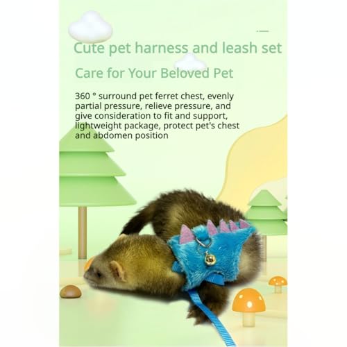 Ferret Harness and Leash Set Small Animals Vest Harness with Safe Bell Dinosaur Shaped Walking Clothes for Baby Rabbit Guinea Pig Teacup Chihuahua Mouse and Other Small Pet (Blue) - color: Blue