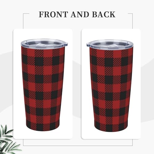 Buffalo Plaid Tumbler with Lid and Straw Red Black Checkered 20oz Insulated Stainless Steel Cup Vintage Travel Coffee Mug Water Bottle for Women Gift for Birthday Christmas - color: Red Black