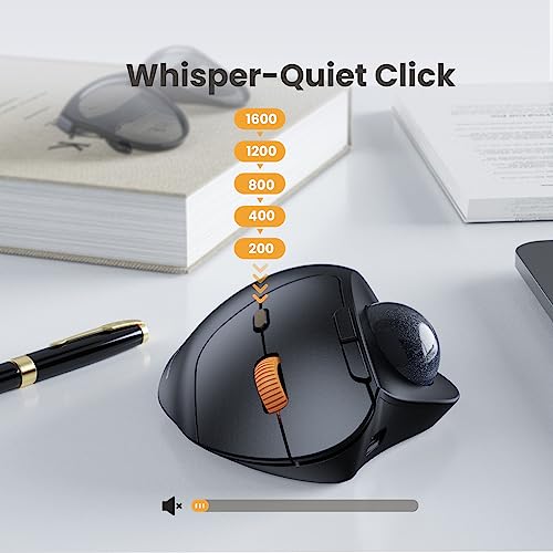 ProtoArc EM04 Wireless Trackball Mouse, Bluetooth Trackball Mouse | Thumb-control design reduces wrist fatigue, connect 3 devices via Bluetooth/2.4G USB-A, 500mAh rechargeable battery