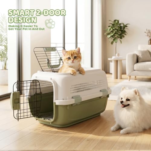 Magshion 18 Inch Hard-Sided Dog Cat Carrier, Grey | Top&Front Door Access, Plastic Dog Kennel for Traveling, Durable Handle, Ventilation, Detachable Pet Bowl, For Pet Up 20 lbs - size: 18"L x 10.5"W x 12"H