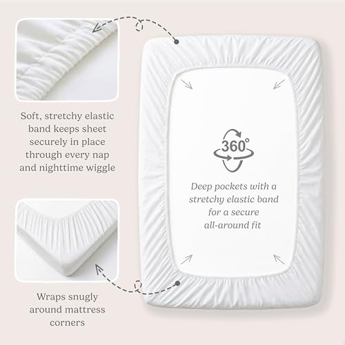 Pack N Play Sheets Fitted for Graco Pack and Play Mattress - 2-Pack Mini Crib Sheets 38x26 - Ultra Soft Organic Cotton Blend, Safe Snug Baby Playpen Sheet Baby Boys & Girls (Moonlit White) - color: Moonlit White