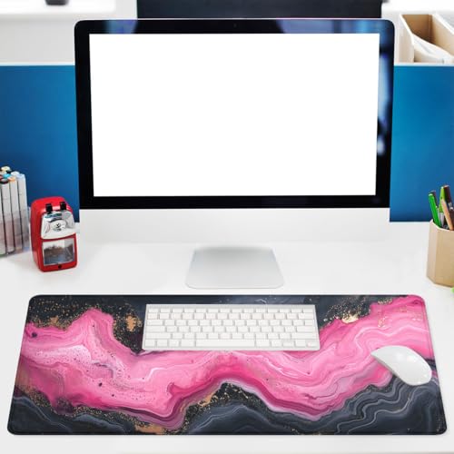 Abstract Marble Gaming Mouse Pad Desk Pad Pink and Black XL Mouse Pad Large Mousepad Extended Laptop Keyboard Mat Gaming Desk Pad Mouse Mat Office Computer Keyboard Laptop Home 31.5"x11.8" - color: Abstract Marble, size: 31.5L x 11.8W inches