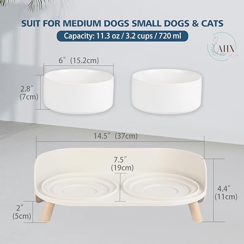 Elevated Ceramic Dog Bowl Set - Double Dog Feeding Bowls with Stand Splash Proof - Raised Dishes for Food and Water - Ideal for Small to Medium Dogs - 2 x 720 ml - 11.3 oz - White - color: White, size: Medium