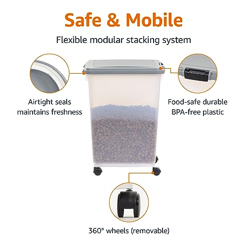 Amazon Basics Airtight Pet Food Storage Container with Scoop, BPA Free, Removable Wheels, 69 QT, Gray - size: 69 QT