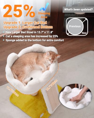 Cat Tree, Cloud Cat Tower with Soft Bed, Cat Scratching Post & Pad with Larger Perch for Window Viewing, Small Cat Tree with Cute Toys, Bonus Catnip - size: 22" with Scratching Pad