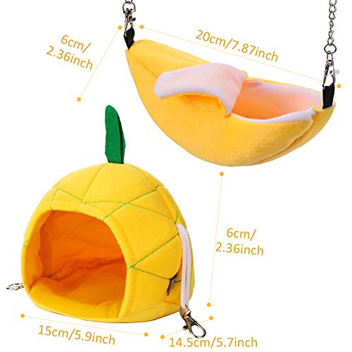 Jetec 2 Pcs Hamster Hammock Soft Bed Small Pet Animals Hamster Hanging House Cage Nest for Guinea Pig Rat Chinchilla Sleep and Play, Banana and Pineapple(Yellow) - color: Yellow