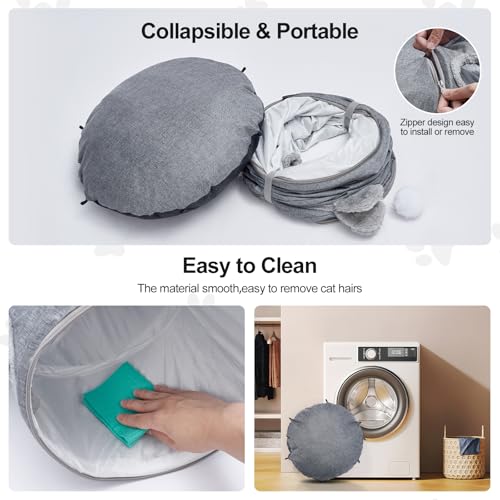 Linen Cat Tunnels with Central Cat Bed, Interactive Cat Toys Detachable Washable Soft Mat Large Indoor Play Tunnel Cave for Kittens and Small Animals - color: Linen Cool Gray