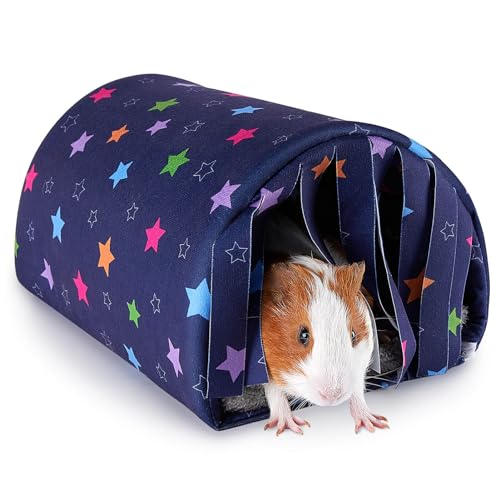 Washable Guinea Pig Tunnel with Curtains - Cozy Hamster Hideout Fit for Small Animals - Soft Accessories for Hamster/Chinchilla/Bunny - color: Dark Blue