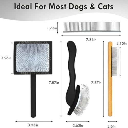 Wooden Slicker Brush Set for Goldendoodles Poodles Long Hair | Dog Brush Set for Bernedoodles, Aussies & Shelties. Perfect for Daily Detangling of Long Thick Hair to Prevent Matting. - color: Black