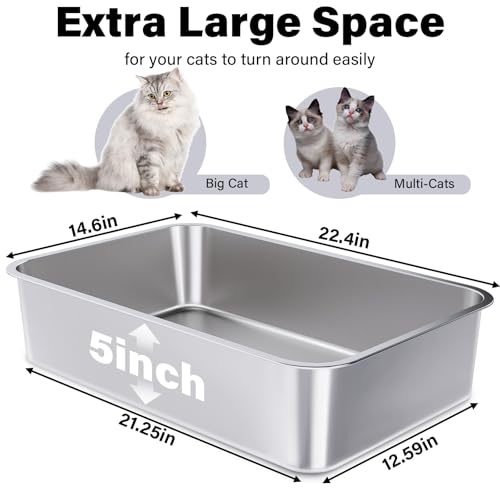 Stainless Steel Litter Box 2 Pack, XLarge Metal Litter Box | Easy Clean Non Stick Easy Entry No Smell Steel Litterbox for Kitty/Cats - size: 2pcs XL:22.4"x14.5"x5.1"