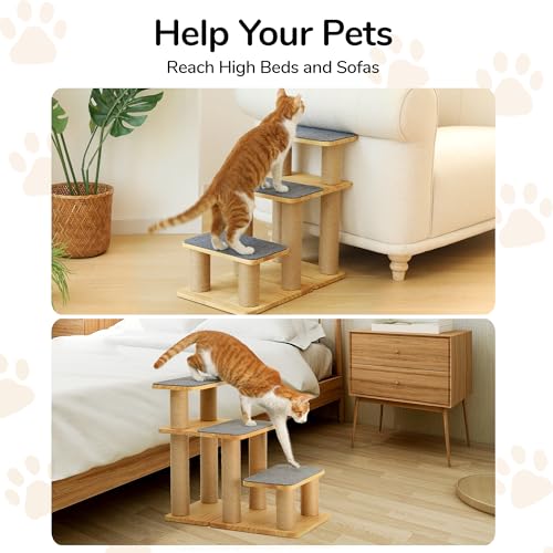 FUKUMARU Dog Stairs, Solid Wood Pet Stairs with Cat Scratching Post | Transformable Cat Step Hold Up to 200 lbs, 20" Pet Ramp for Dogs and Cats to Climb High Bed and Couch, Over 6 Combinations - color: Grey