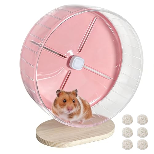 Silent Hamster Wheel,10.2 Inch Quiet Spinner Syrian Hamster Running Wheel,Anti-Skid & Adjustable Stand for Gerbils, Rats, or Other Small Pets,Pink - color: Pink