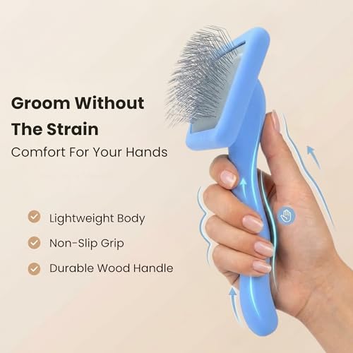 Small Slicker Brush & Lavender Detangler Spray Pack, Dog Grooming at Home | Best Brush For Long Haired Dogs, Dematting Comb & Detangling Spray For Goldendoodle Coats, Puppy Matting Grooming Supplies - size: Small Brush & Detangler Spray