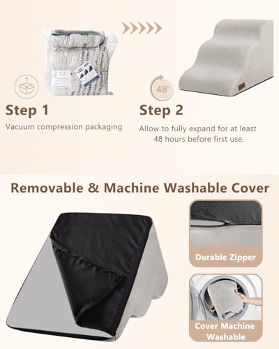 Aodisman Dog Stairs for Small Dogs,3 Step Dog Ramp for Couch,Non-Slip Steps | Pet stairs help small dogs,old cats,and puppies reach couches and chairs easily,durable indoor dog steps,15.4" H,Light Grey - color: Light grey