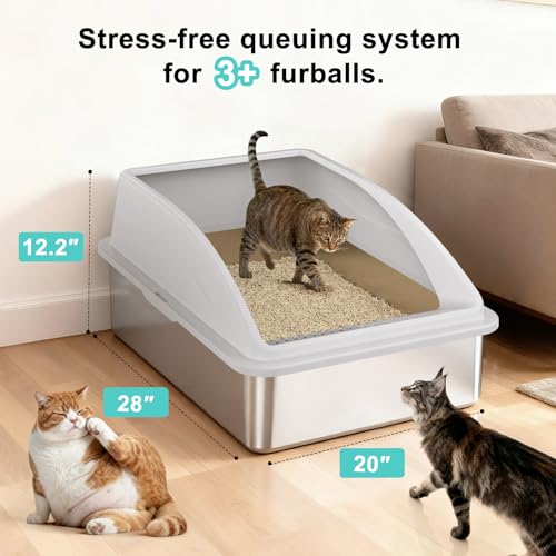 AIPERRO Stainless Steel Litter Box Extra Large for Big Cats and Multi-Cats | Jumbo Extra Large Metal Cat Box with High Sided Lid, Anti-Urine Leakage, Non-Stick,Include Litter Scoop - color: Silver Grey, size: XXX-Large