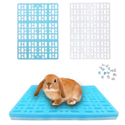 Hamiledyi 8Pieces Rabbit Feet Pad Hole Leak Water Design for Plastic Bunny Cage Mat Foot Resting Pad - color: 4 white +4 blue