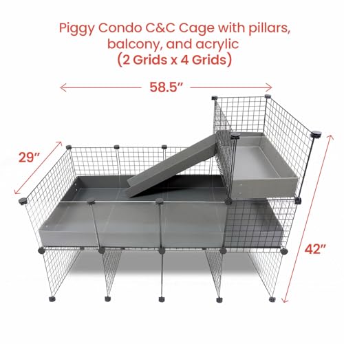 GuineaDad Piggy Condo – Premium C&C Cage with Balcony, Ramp, & Pillars for Guinea Pigs & Small Animals with Coroplast Base | Acrylic, C&C Grids for Small Pets (Acrylic, Standard (29" x 58.5" x 42"))