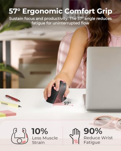 seenda MOU-302 Wireless Bluetooth Ergonomic Vertical Mouse with Volume Knob | Rechargeable 3-device mice for small/medium hands with quiet clicks, 1000/1600/2400 DPI for PC, laptop, MacBook, Black Pink - color: Black Pink
