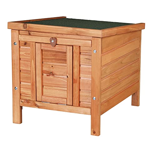 TRIXIE natura XS Small Animal House - Outdoor/Indoor Rabbit Hideout with Hinged Roof & Raised Floor - Solid Wood House with Entry Ramp, Weather-Resistant Home for Bunnies & Guinea Pigs - Brown - color: Brown, size: 16.5 x 20.1 x 16.9