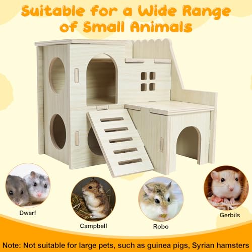 Hamster Hideout Tiny Maze Wood House with Slide (Pygmy Rats Only) | Hamster House and Habitat Wooden Hide Hut for Dwarf Gerbils Mouse Mice and Other Small Animals