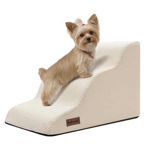Aodisman Dog Stairs for Small Dogs,3 Step Dog Ramp for Couch,Non-Slip Steps | Pet stairs help small dogs, old cats, and puppies reach couches and chairs easily, durable indoor dog steps,15.4" H,Beige - color: Beige