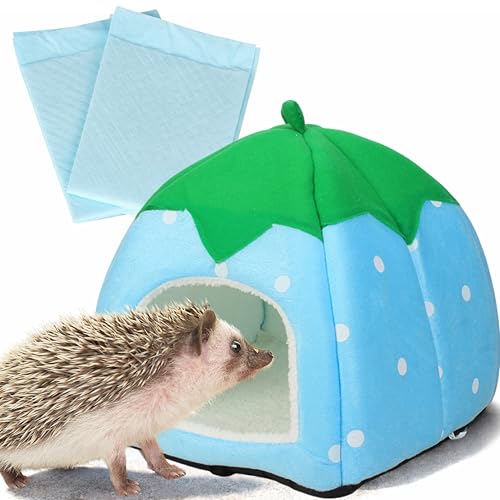 Hides for Hedgehogs Warm Winter Bed, Hedgehog Hideout Bed Nest, Hedgehog Hideout with Disposable Liners, Small Animals Warm House Cage Supplies, Hamster Cage Accessories (Blue, Pee Pads) - color: Blue, size: Pee Pads